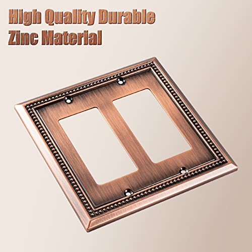 Image of Henne Bery Sunken Pearls Heavdy Duty Decorative Wall Plate Switch Plate Outlet Cover (Double Decorator, Antique Copper)