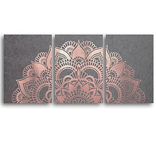 Image Romantique Gris Zen et Or Rose | Toile Mandala Éveillez Votre Intérieur