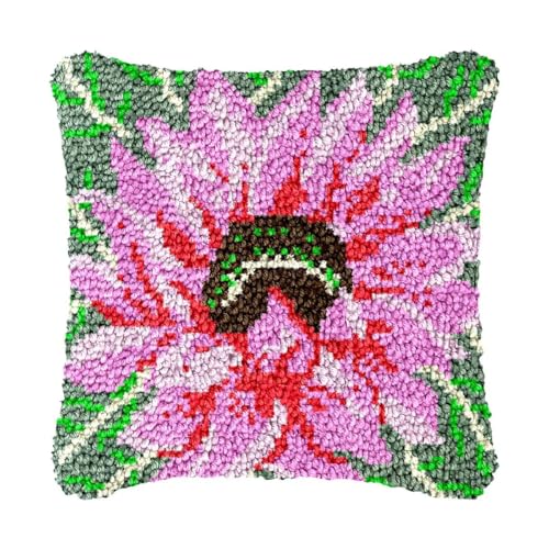 Image of bositigo Latch Hook Kits for DIY Throw Pillow Cover, Colorful Handmade Pillow Case for Home Decoration, Festival Gift 17x17inch (Flower-BZ14)