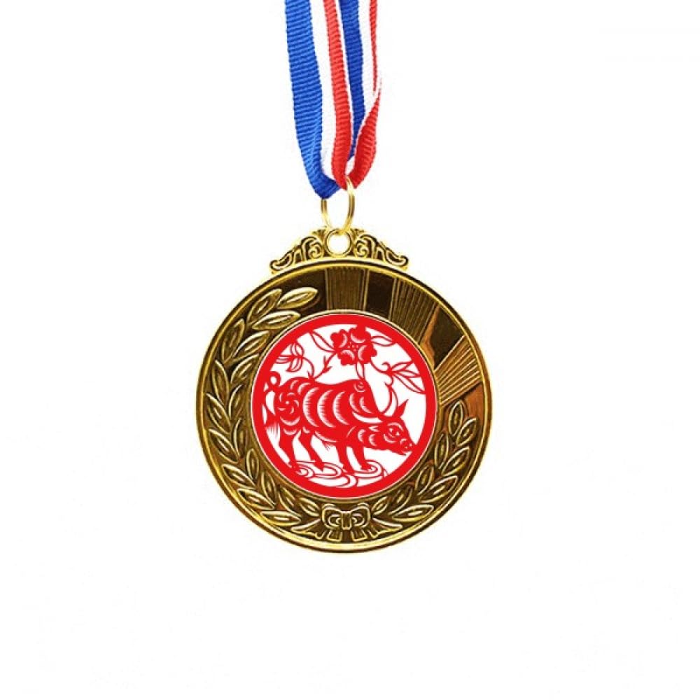 Medalla de oro con diseño de buey de China y cinta de premio 4