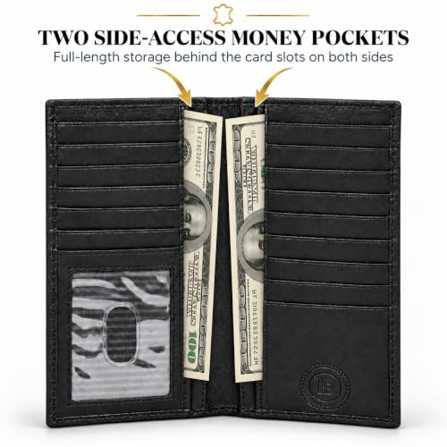 Leatherboss Men's Genuine Leather Long Bifold Wallet | Card Holder Clutch with 6 Card Slots, ID Window, Cash & Checkbook Compartment (Black) by LB LEATHERBOSS - Used condition - Image 3
