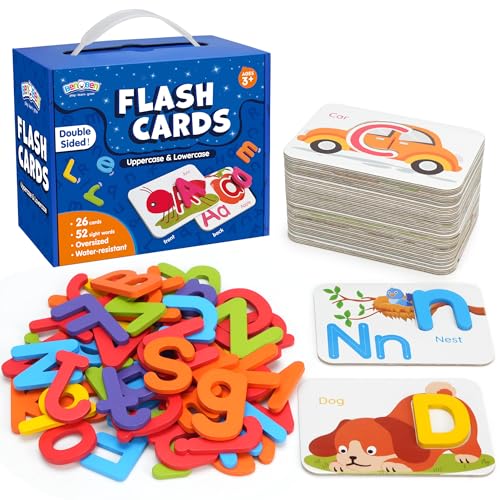 BenBen Alphabet Flash Cards, 52 Upper and Lowercase Wooden Letter...