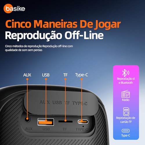 Basike, Portátil MINI Caixa de Som Bluetooth, 30W RMS, IPX5/TWS, Suporta Função de Rádio FM, Power B