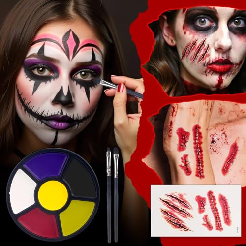 Halloween Special Effect Makeup Kit 6 Colors Fake Blood Face Body Painting, Liquid Latex Sfx Makeup with Skin Wax and Scar Stickers, Multiple Accessories for Vampire Zombie and Fake Scar - Image 6