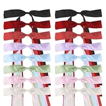 16 PCS Satin Hair Bows Clips with Long Tails | 8 Assorted Colors Satin Ribbon Accessories for Ponytails & Braids | Hair Barrettes for Women Girls