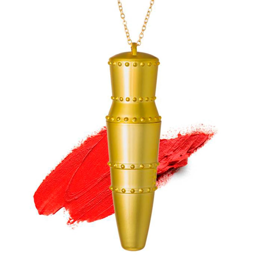 Hickey Lipstick Set, Mile High (Perfect Red), Refillable Silver Case with Chain, Satin Pouch & Ribbon (Wearable Necklace), Long Lasting Hydrating Velvet Finish Lipstick for Women, Vegan & Gluten-Free
