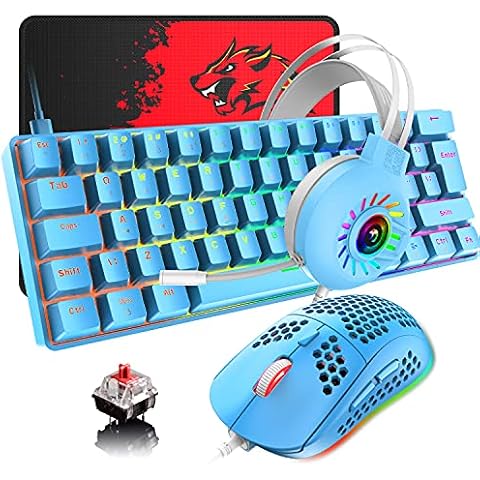 4-in-1 Wired Gaming Keyboard and Mouse Combo, Ultra-Compact 62 Keys Type C Chroma 20 RGB Backlit Effects ,RGB Backlit 6400 DPI Lightweight Gaming Mouse, 3.5mm Gaming Stereo Headset for PC/Mac Cover