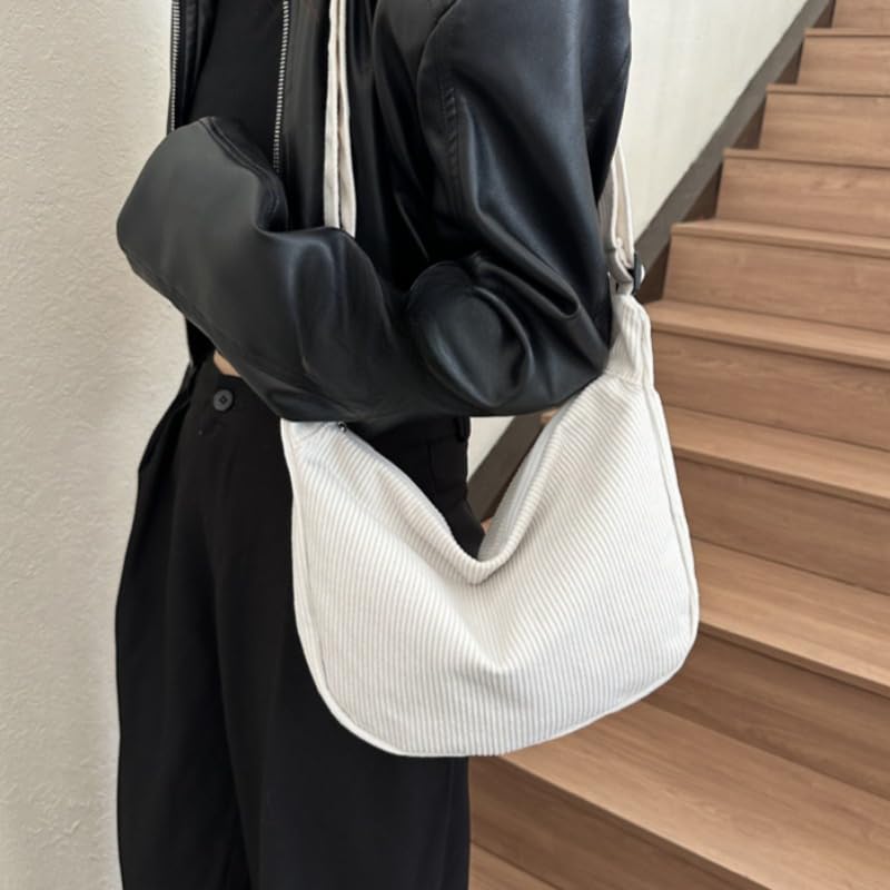 Shoulder Bag for Women, Soft Corduroy Crossbody Bag with Adjustable Strap and Detachable Small Pouch3