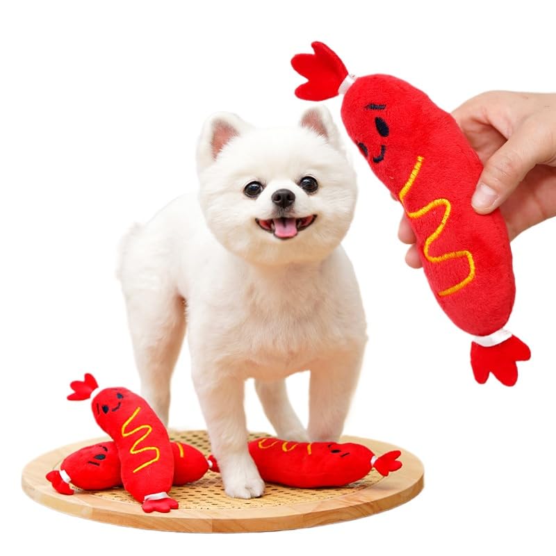 DAFORERAL Hot Dog Squeaky Plush Toy for Dogs and Cats Durable Chew Toys for Small Pets Soft Fabric