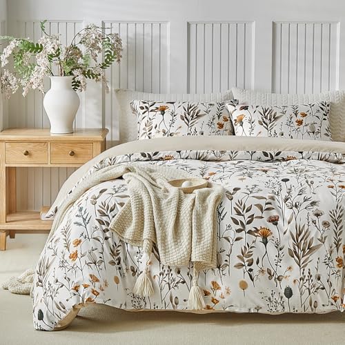 Image of Lekesky King Size Duvet Cover Set, Lightweight Soft Microfiber Comforter Cover,Reversible Duvet Cover King with Branch Pattern, 3 Pieces Khaki Bedding Set with Zipper and 2 Pillowcases