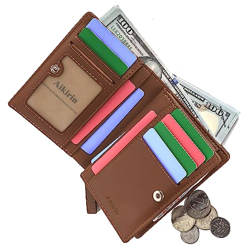 RFID Men Leather Wallets Personalized Patterns Vertical Section Large Capacity Zipper Coin Purse Cards Holder (coffee-queen)3