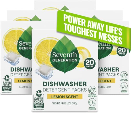 Seventh Generation Dishwasher Detergent Packs Lemon Scent 20 Count, 6-Pack - image 1