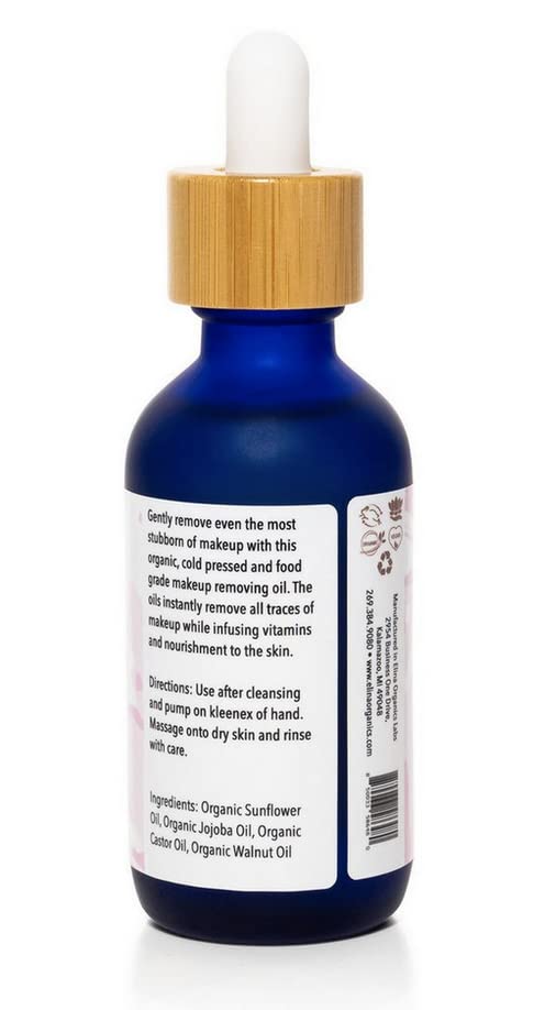Elina Organics - Makeup Removing & Cleansing Oil, Remove Eye Makeup, Oil Cleanser, Cold Pressed Pil, Organic Skincare, All-Natural, Sunflower Oil, Jojoba Oil, Castor Oil, Walnut Oil | 2oz, 59mL