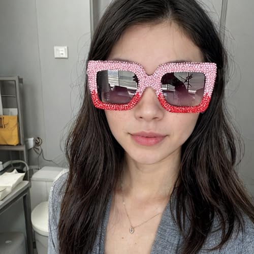 bullabulling Oversized Crystal Diamond Sunglasses for Women Square Thick Frame Bling Rhinestone Sparkling Glasses4