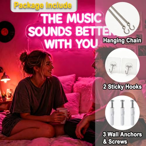 Image of Music Sounds With You Neon Sign for Wall Decor Light Up Sign Led Signs for Room Party Home Wall Decor USB Powered