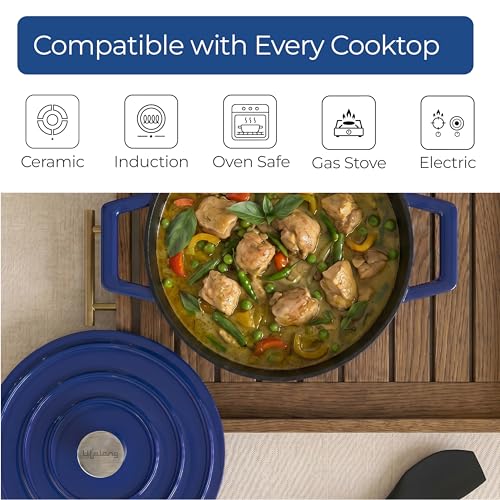 Image of Lifelong Enamel Cast Iron Casserole with Lid (3.8L, 24cm) | Oven, Gas & Induction Compatible | Slow Cooking, Even Heat Distribution, Nontoxic, Durable, Naturally Nonstick, No Stains or Scratch (Blue)
