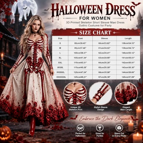 Halloween Dresses for Women,Skeleton Dress,Womens Plus Size Halloween Witch Costume Costumes for Women,Women's Gothic Dress Goth Skull Outfits Clothes Disfraz De para Mujer 2026# White S - image 3