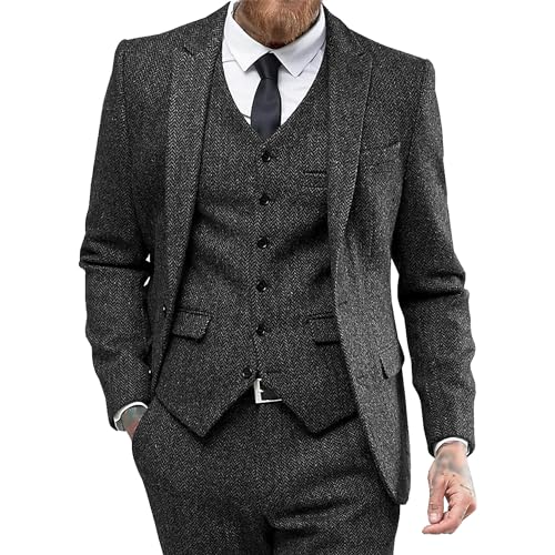 Men's 3 Pieces Beach Suit Slim Fit Wedding Tuxedo Retro Grooms Formal Business Prom Party Blazer Vest Pants (3XL-cm,Dark Grey)