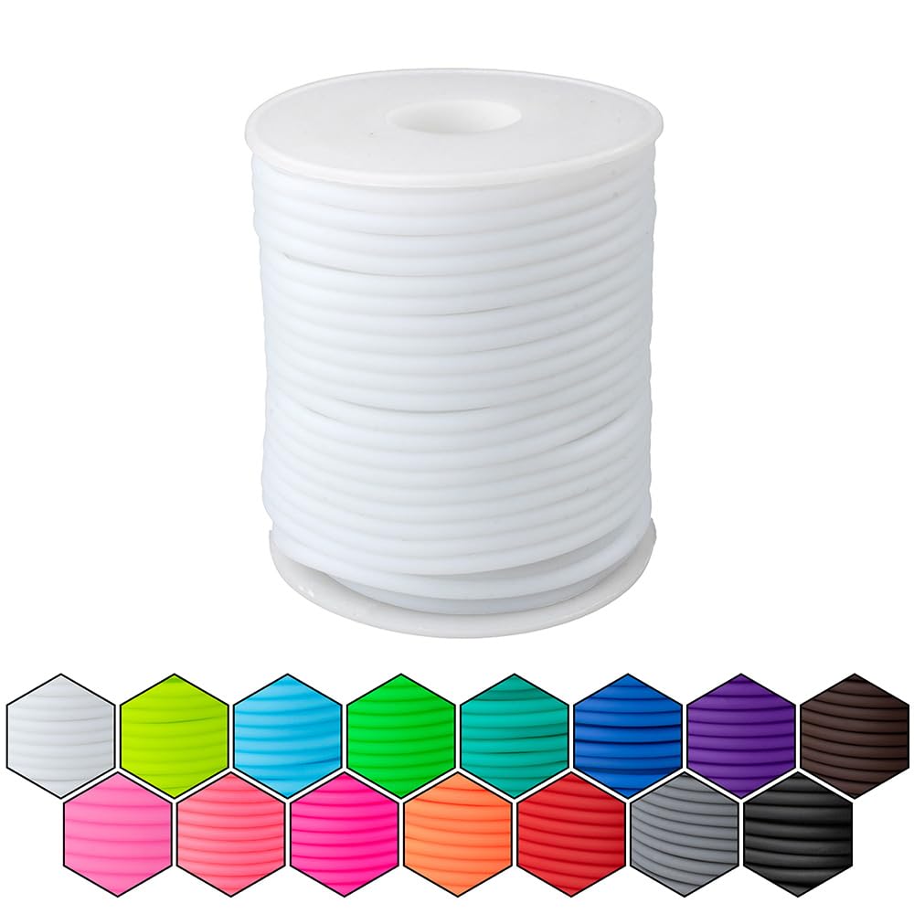 Craft County Hollow Rubber Tubes – for Arts, Crafts, and Jewelry Making – White (3 mm x 50 ft)