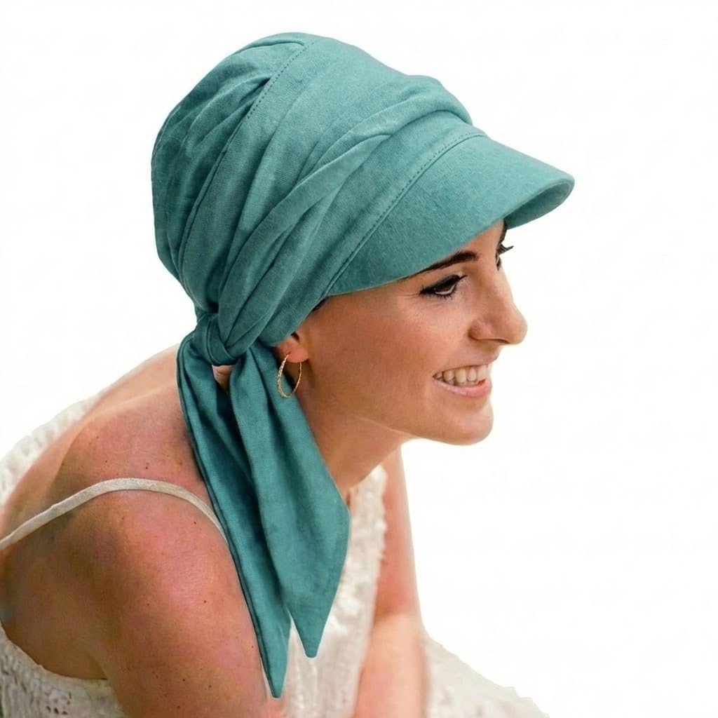 CAREBELL Gorra Amalfi con Cintas largas para Alopecia, pérdida de Cabello, Cáncer en Tejido de bambú