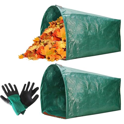 Bolsas de hojas, juego de 2 piezas reutilizables con guantes de 76 x 56 x 43 cm, colector de hojas duradero para césped, recortes de césped, patio al aire libre, basura de jardín y limpieza