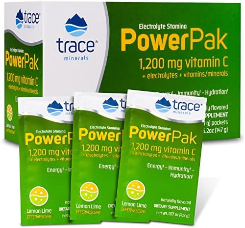 Trace Minerals – Power Pak (Lemon Lime) | Electrolyte Powder Packets with Vitamin C & Zinc | Powerful Hydration, Immune, Stamina & Energy Support with Essential Vitamins & Minerals (30 Packets)