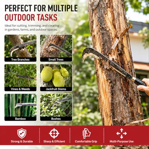 Image of Grass Cutter Sickle (Pullu Veeshi) - Heavy Duty Hand Forged High Carbon Steel Blade with Wooden Handle | Multipurpose Agriculture Tool for Grass, Weed & Farming Use