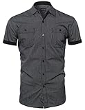 Style by William Thin Stripe Button Down Short Sleeve Shirt Black M
