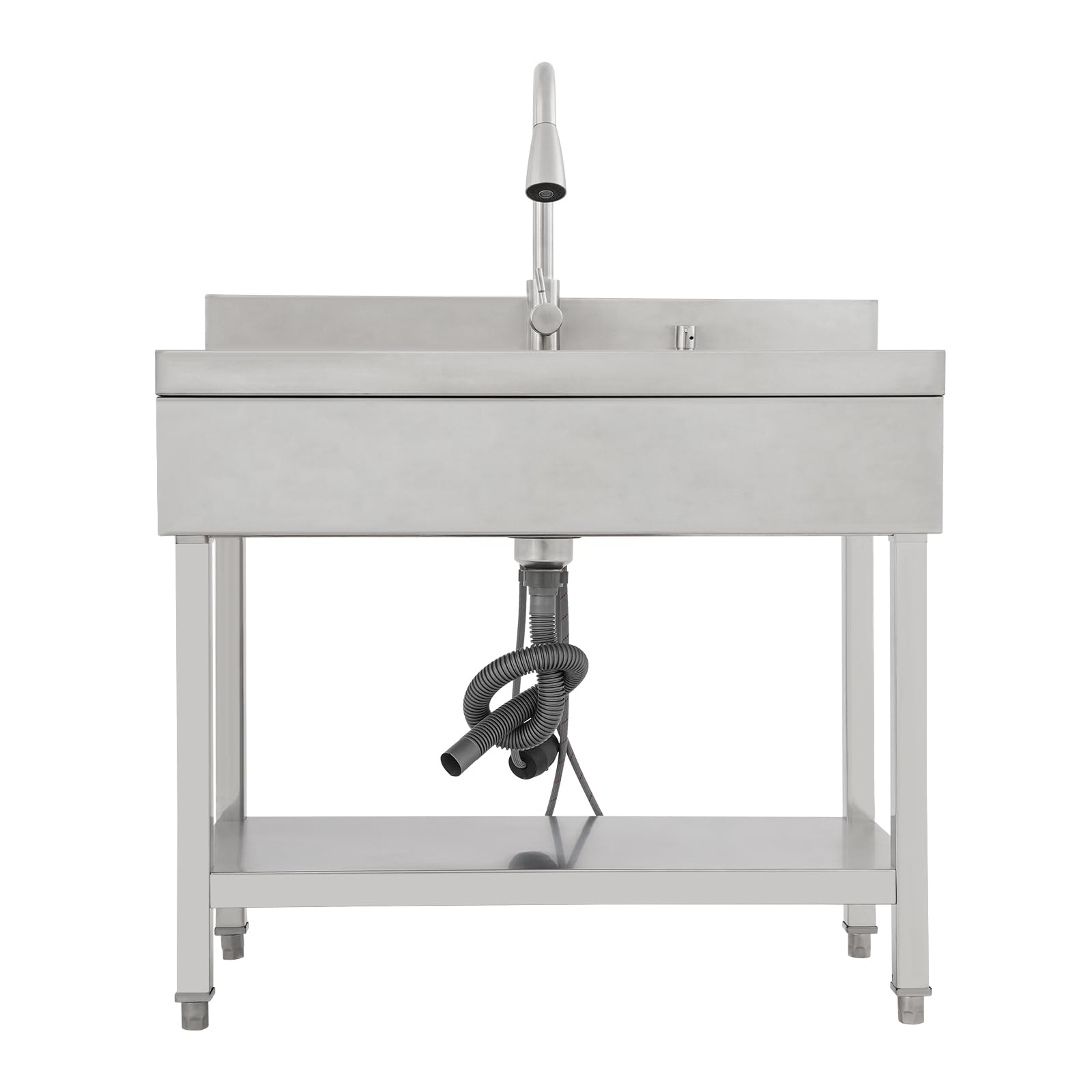 Lavando de acero inoxidable independiente, fregadero individual de cocina rectangular con pedestal, fregadero móvil para cocina, garaje, exterior(90x50x80 cm)