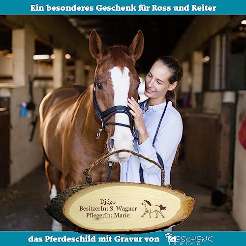Namensschild für Pferde als Boxenschild, Stallschild, personalisiert mit Name, Spruch, Motiv, für Pferdefreunde, Reiter und Reiterinnen, Holzschild zur Deko