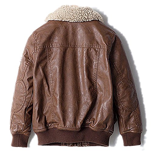 ZPW Kids PU Leather Flight Bomber Aviator Jacket with Removable Faux Fur Collar, Brown, 13-14Years2