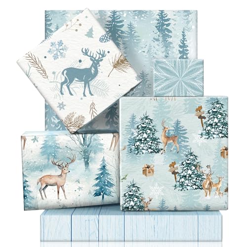 Papier cadeau de Noël bleu en feuilles plates pour en finir avec les emballages froissés