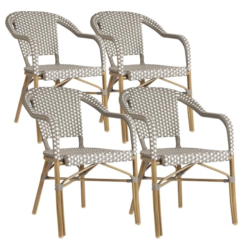 Image of PURPLE LEAF Outdoor French Bistro Arm Chairs Set of 4, Bamboo Finish, Gray