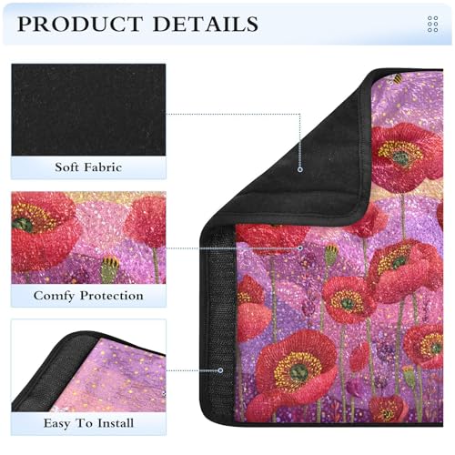 Image of 2 Pack Seatbelt Covers Seat Belt Cover Pad for Adults Boys Girls Car Seat Strap Covers Pads Cushion Universal Shoulder Strap Pad Protector for Backpack Camera Bag 6.5 Inch Poppy Flowers and Bees
