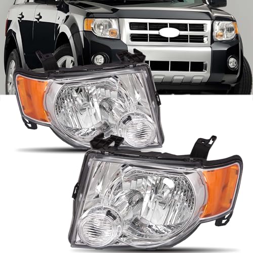 Headlights Assembly Compatible With 2008-2012 Ford Escape OE Style Factory Replacement Driver and Passenger Side Chrome Housing