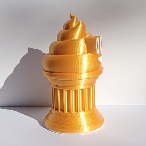 Znet3D Poop Emoji Trophy - 6" Inches Tall - Featuring A Solid Poop Emoji On A Pillar W/Painted Eyes And Mouth - Perfect Award Or Gift - Handmade W/Additive Manufacturing (Silk Gold) #TOP1
