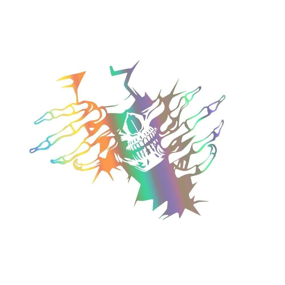 Skull Totem Car Engine Hood Sticker Vinyl Decal Self-Adhesive Automobile Body DIY Decoration(Colorful Laser)