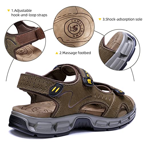 Camel Crown Men's Leather Sandals Hiking Outdoor Water Beach Sports Mens Sandals For Summer With Open Toe Adjustable Straps #TOP4