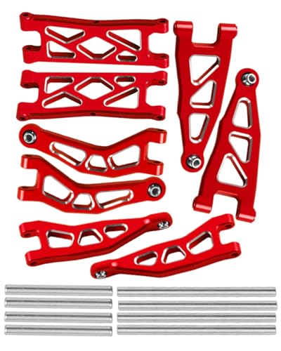 hopsupRC RC Alloy Front Rear Suspension A Arms Upgrades Part for 1/18 Granite Grom Mega 380 Brushed 4x4 Monster Truck RTR, Aluminum Front Rear A Arms Hops Up,Red(8PCS)