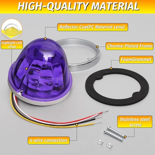 Image of 6PCS Watermelon Lights Purple Strobe & Constant Multi-Function LED Side Marker Turn Signal Tail Roof Lights with Stainless Steel Bezel for Trailer Semi-trailer Heavy-duty Truck