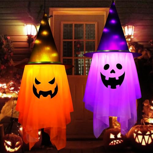 Pipihome Decoration Halloween, 2 Pièces Lumières Sorciere Fantome Deco Hhalloween, LED Lumineux Fantôme Maison Décoration d'halloween Exterieur Interieur à...