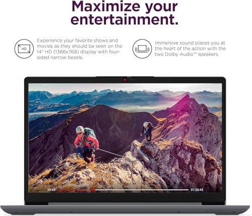 Image of Lenovo Ideapad 1i 14 inch Laptop (4GB RAM, 320GB Storage (256GB SSD + 64GB eMMC), Intel Dual-Core) for Business, Student, Home, Webcam, Anti-Glare, Wi-Fi 6, Type-C, Win 11 Home in S Mode