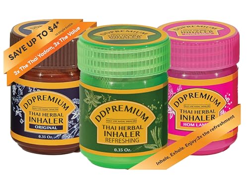 DDPREMIUM Herbal Inhaler with Menthol & Essential Oil - Yadom Refreshing, HOM Lamun, Original Formula 3 Pack
