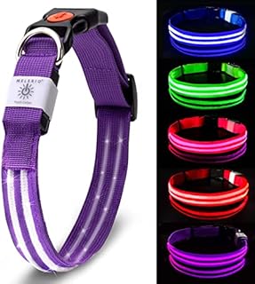 MELERIO LED Dog Collar with USB Rechargeable & 100% Waterproof, Super Bright Flashing Dog Collar with 10 Hours Working Time(purple)