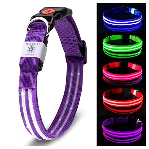 MELERIO Collar Luminoso Perro de Mascota 3 Modos Collar Perro Luz con Recargable y Impermeable, Ajustable Collares LED para Perros Pequeños/Medianos/Grandes