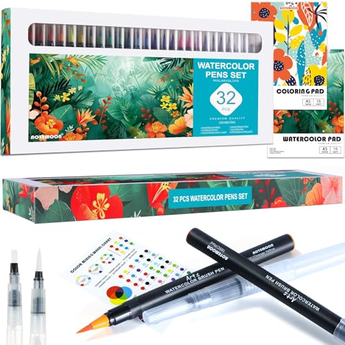Watercolor Pens Set with Brush Tips and Pads