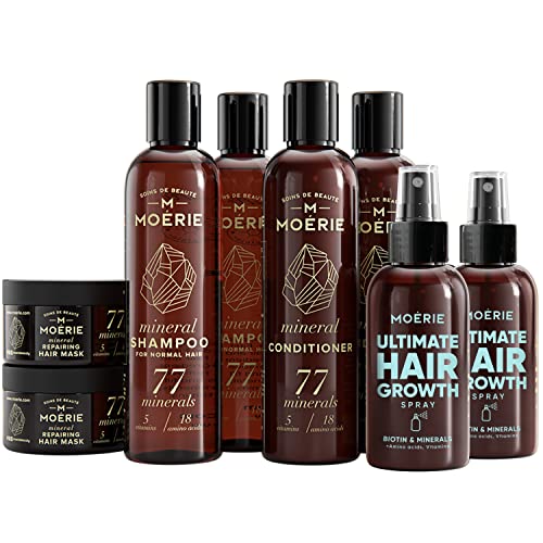 Moerie Mineral Shampoo and Conditioner Plus Hair Mask and Hair Spray Mega Pack â The Ultimate Hair Care Set â For Longer, Thicker, Fuller Hair - Vegan Hair Products â Paraben & Silicone Free Products 8 items