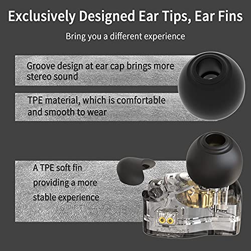 CCZ Yinyoo Melody in Ear Monitors Earphones Headphones Wired Earbuds without Microphone IEM HIFI Bass with 1DD 1BA, Ear fins, 4N OFC Cable for Musicians, Singer, on Stage, Studio (no mic, clear black) by YINYOO - Image 2