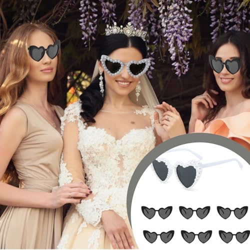 7 Pack Heart Sunglasses Bachelorette Party Accessories for Women,Vintage Cute White Hearts Pearl and Black Heart Sunglasses for Team Bride Party Supplies2