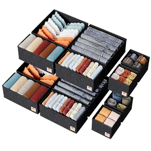 Image of ZenStorage 12 Pack Drawer Organizer for Baby Clothes, Nursery Organizer for Baby Diaper, Collapsible Deep Fabric Drawer Organizer with Zipper for Socks, Bra, Towels, Ties,Black